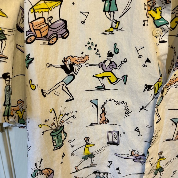 Prada Men’s Cotton Button Down T-Shirt with Golf Player Graphics Size 44/17.5/XL - Picture 4 of 7